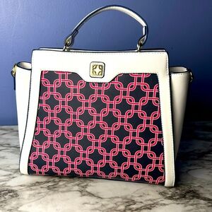 Charming Charlies Navy, Red, and White Handbag with Gold Accents